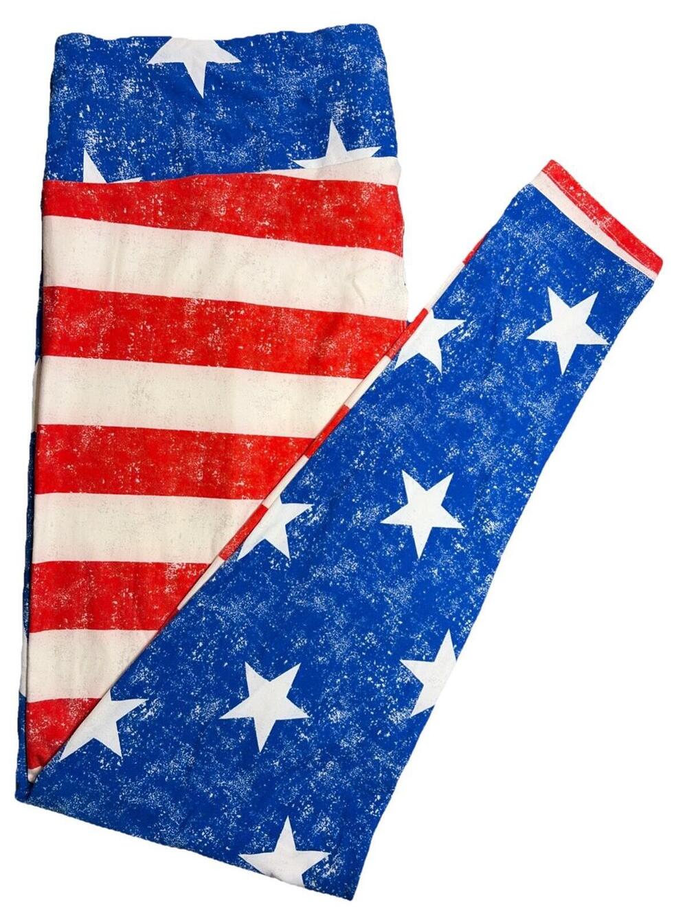 New LuLaRoe TC2 Red White & Blue Patriotic Stars & Stripes Leggings Size (20-26)
